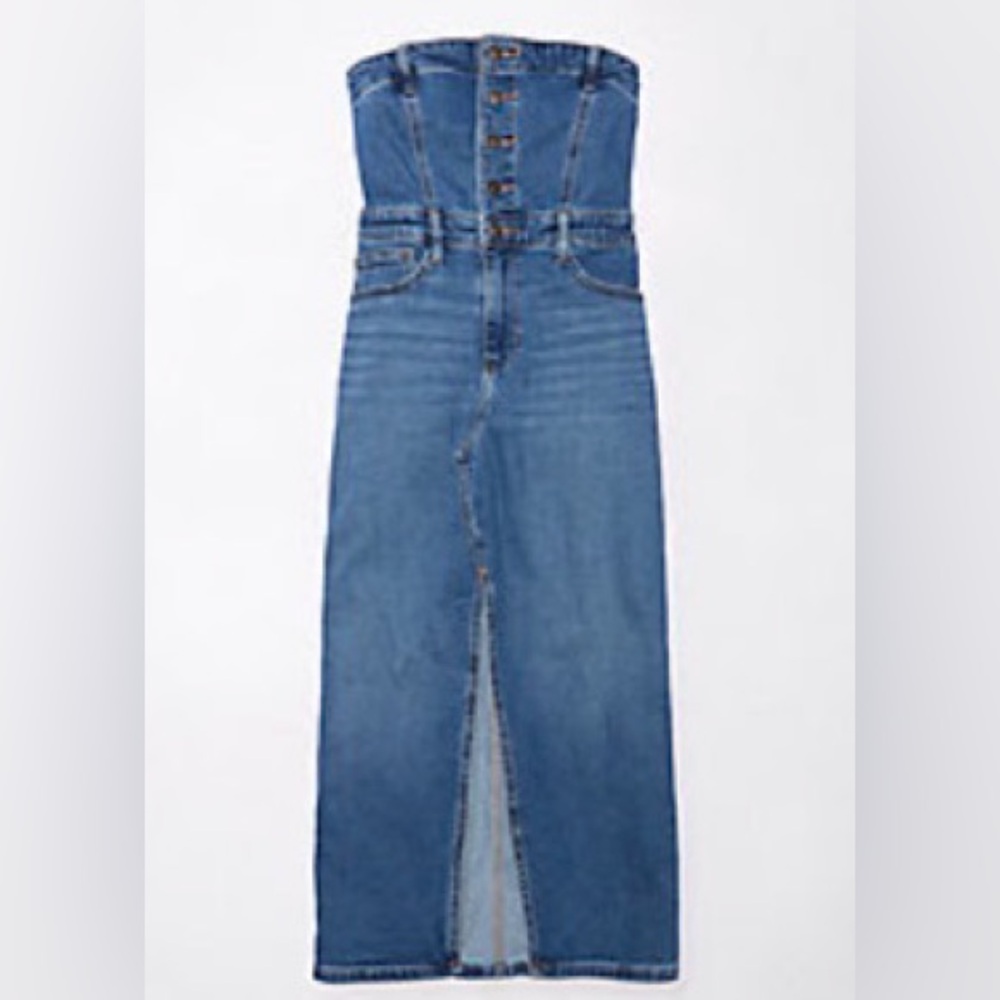 American Eagle Outfitters Blue Denim tube top midi dress